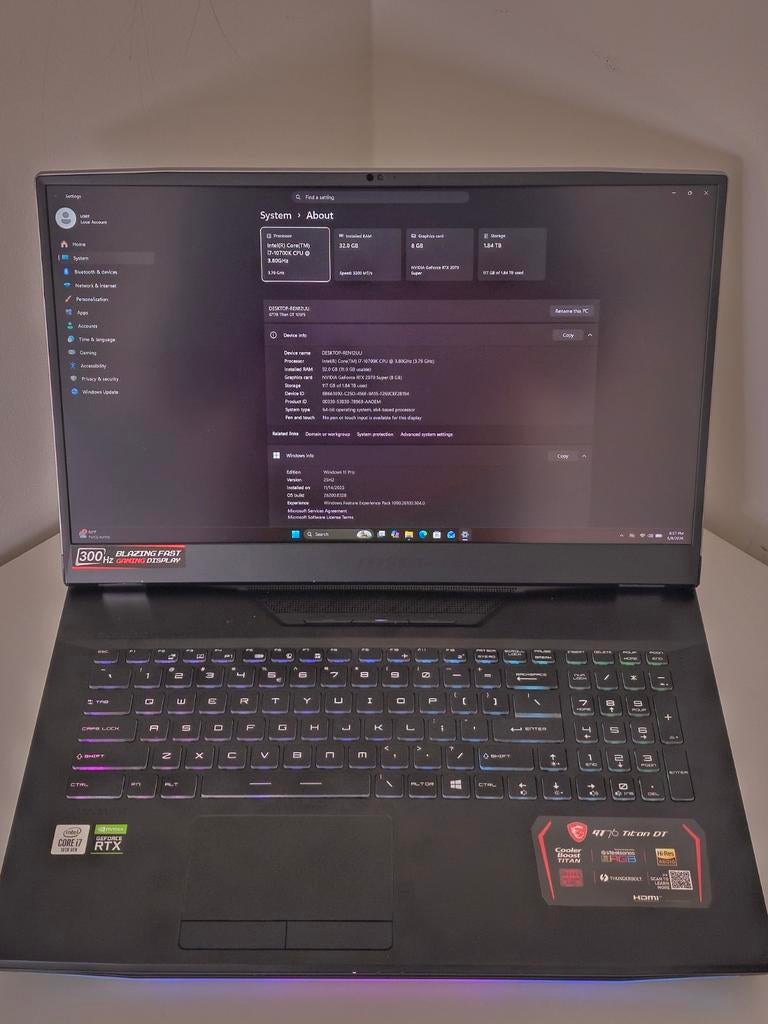 MSI GT76 Titan DT 10SPS Gaming Laptop i7-10700K RTX 2070S, 2TB, Ophalen of Verzenden, Zo goed als nieuw, Gaming
