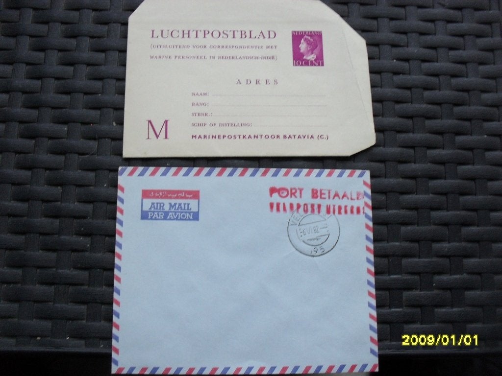 Luchtpostblad Marinepersoneel Nederlands-Indië 10 cent, Postzegels en Munten, Ophalen, Brief