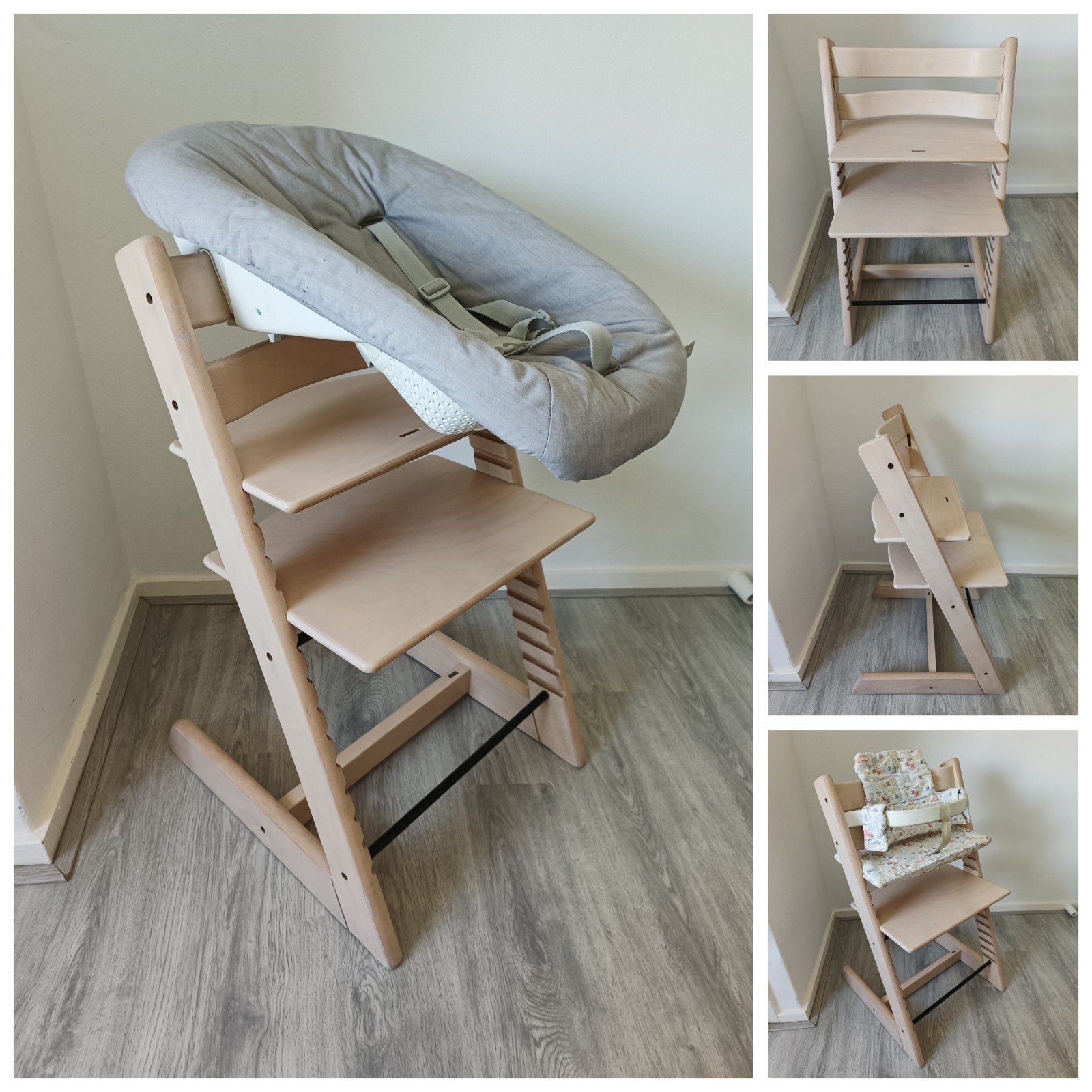 Stokke Tripp Trapp whitewash+2 standen newborn evt. babyset, Kinderen en Baby's, Kinderstoelen, Gebruikt, Meegroeistoel, Ophalen of Verzenden