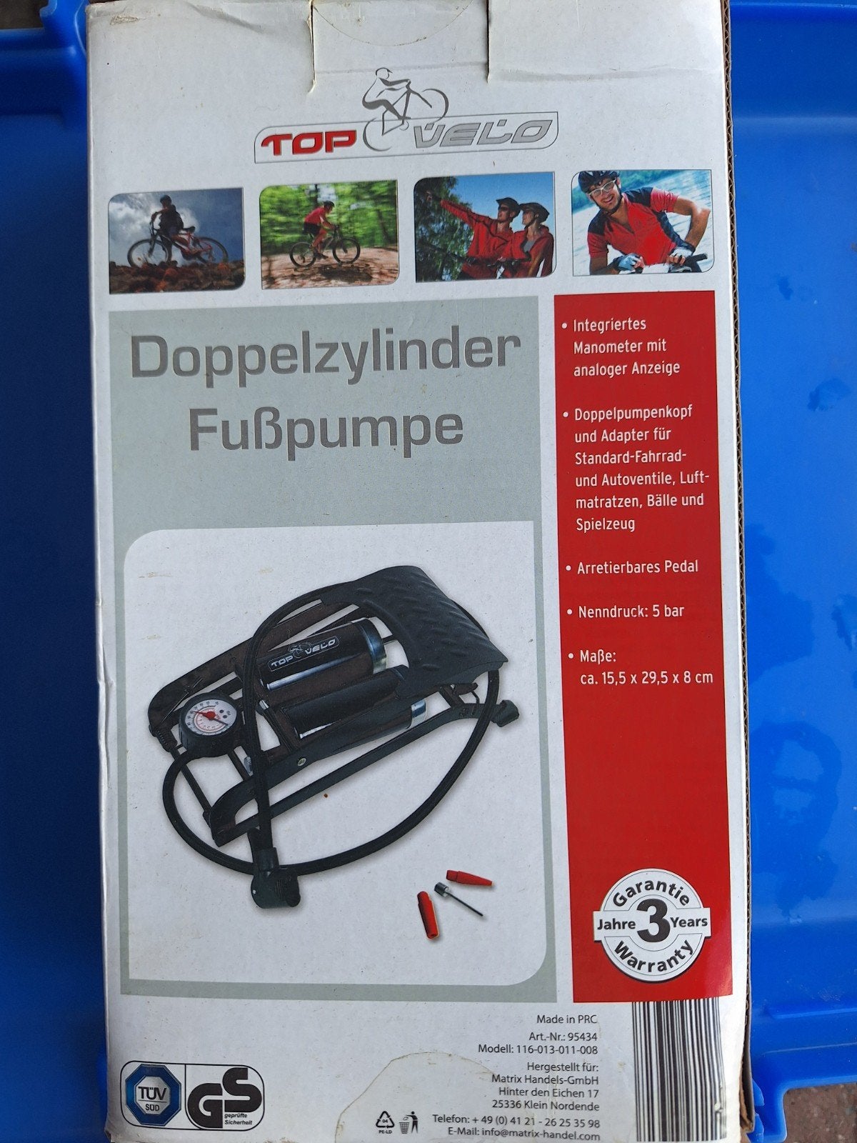TOP VELO Dubbele Cilinder Voetpomp met Manometer, Ophalen of Verzenden
