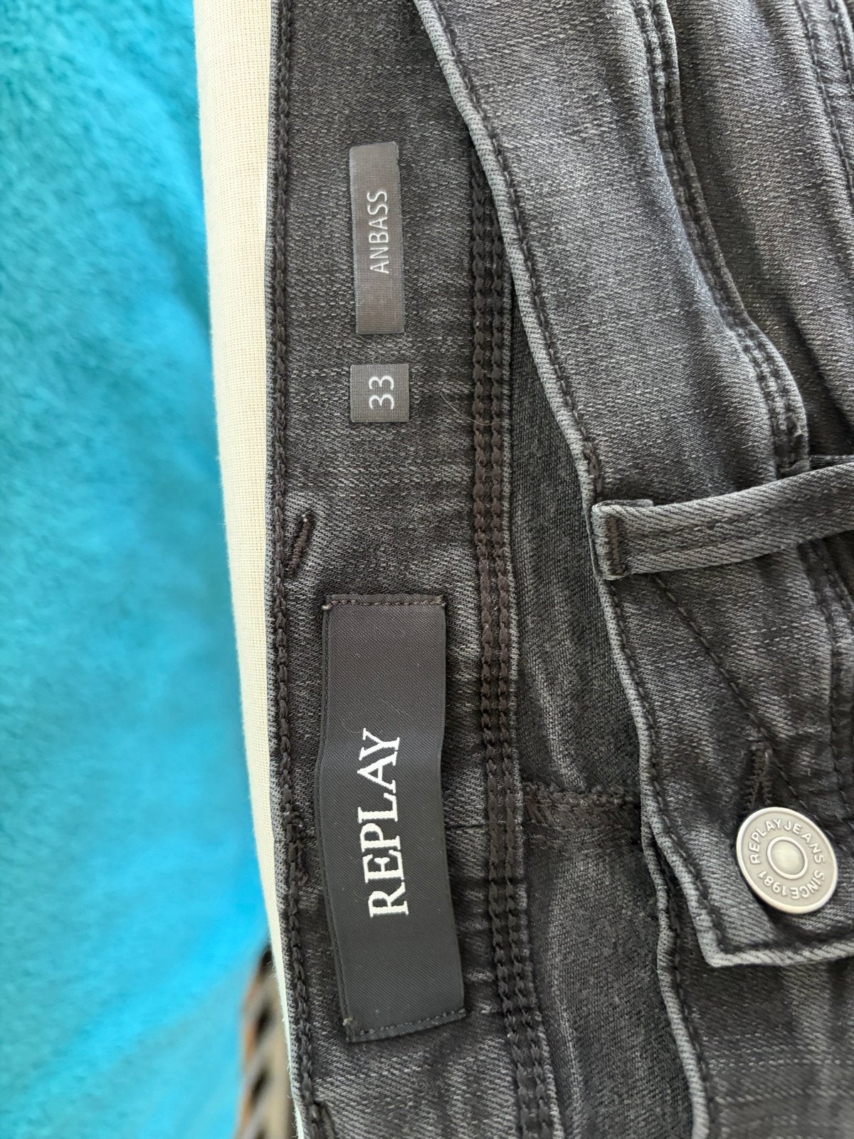 Replay Anbass Hyperflex Heren Jeans W33 Zwart/Grijs, Kleding | Heren, Ophalen of Verzenden, Gedragen, Zwart, W33 - W34 (confectie 48/50)