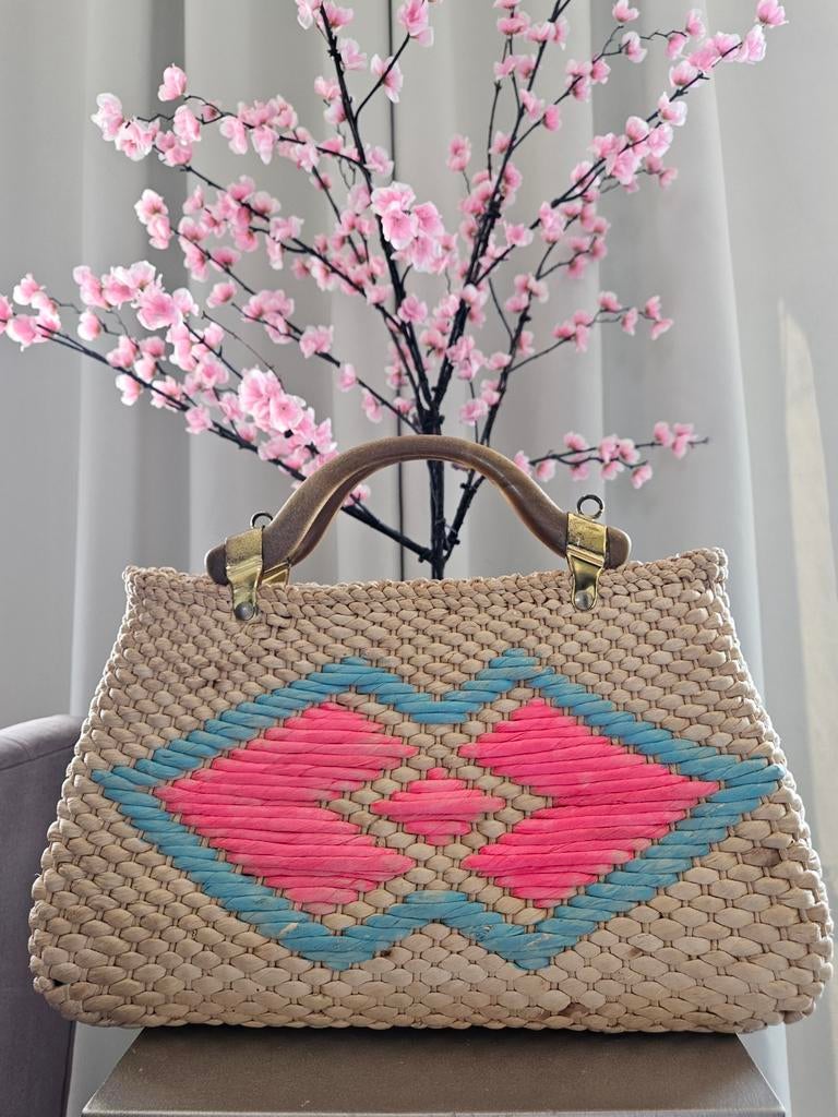 Vintage rieten Ibiza handtas - 25x42x11 cm, Ophalen of Verzenden