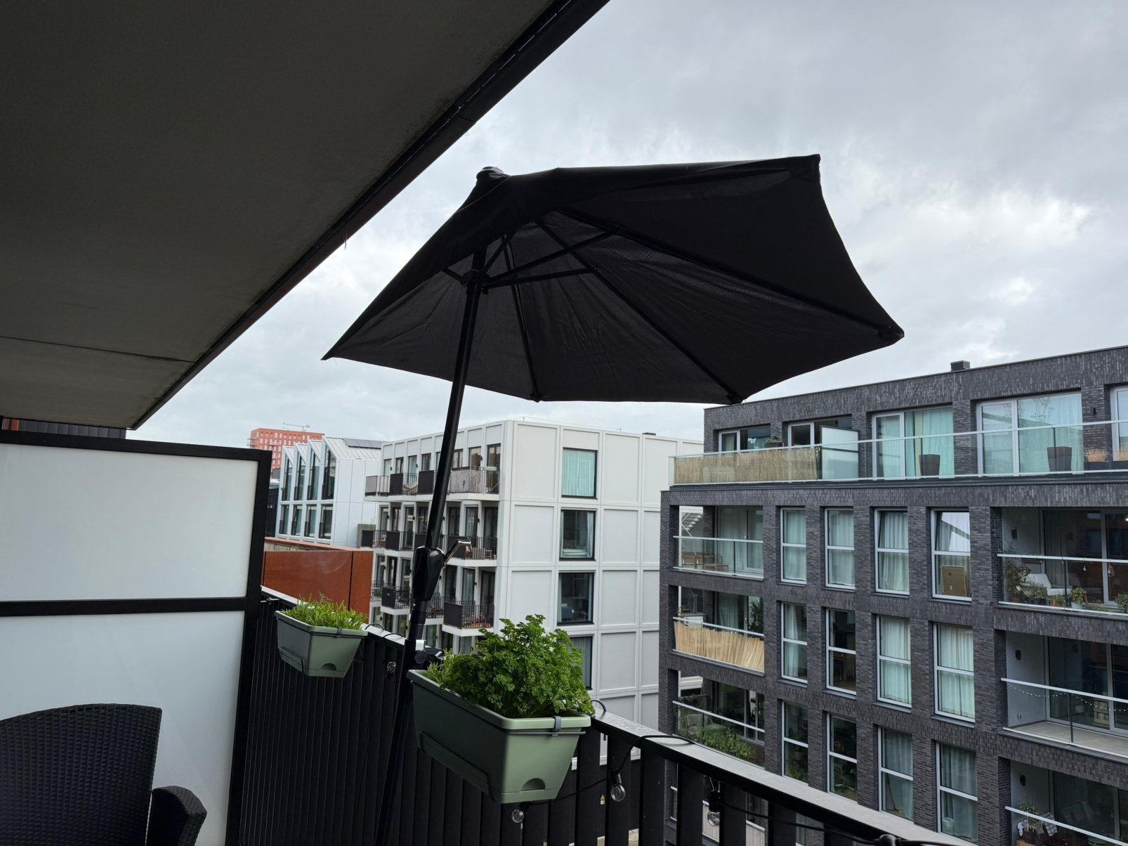 Opvouwbare balkonparasol, Ophalen, 2 tot 3 meter, Zo goed als nieuw, Waterdicht