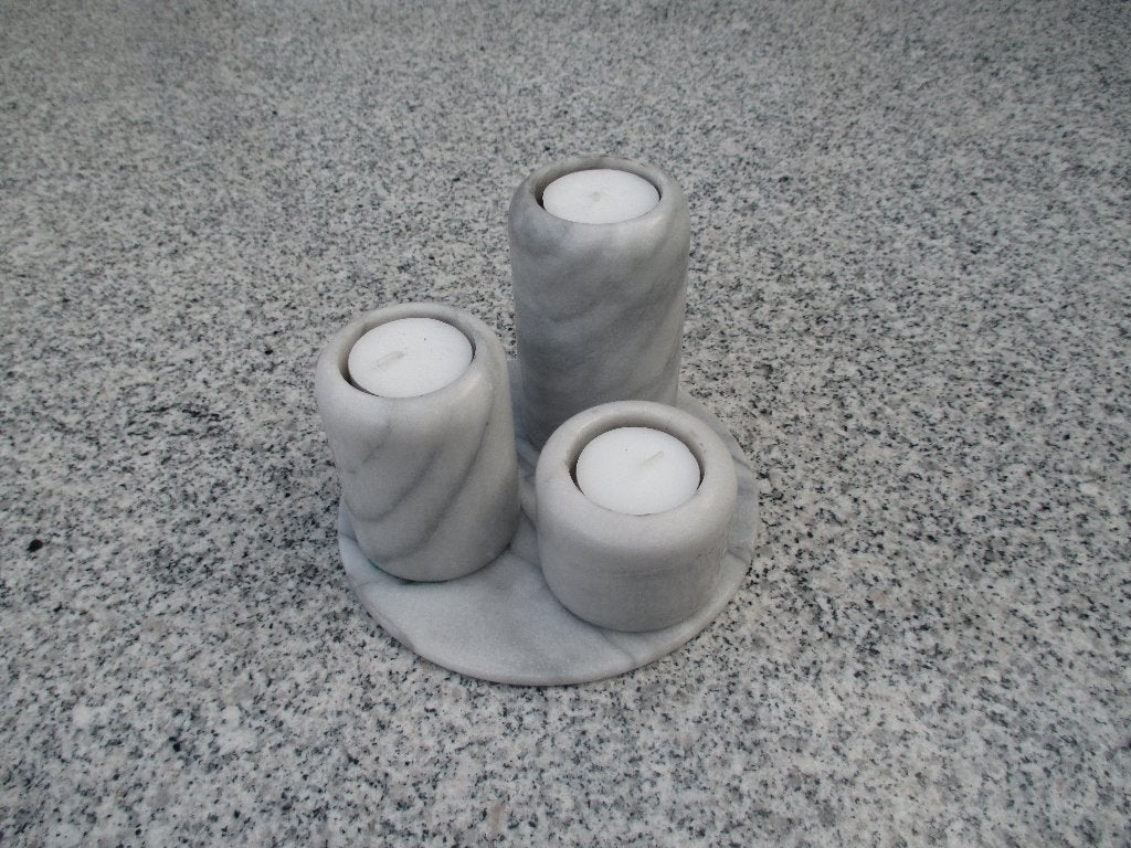 Theelichtenset ( marmer )., Ophalen of Verzenden, Zo goed als nieuw, Grijs, Steen/keramiek