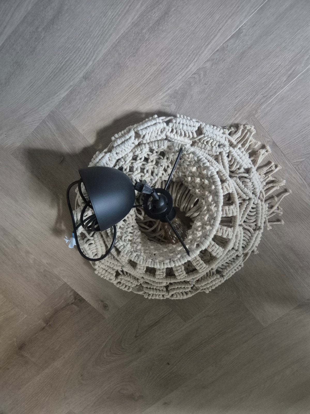 Macramé lampenkap inclusief bol, Ophalen, Textiel, Zo goed als nieuw, E27 (groot)