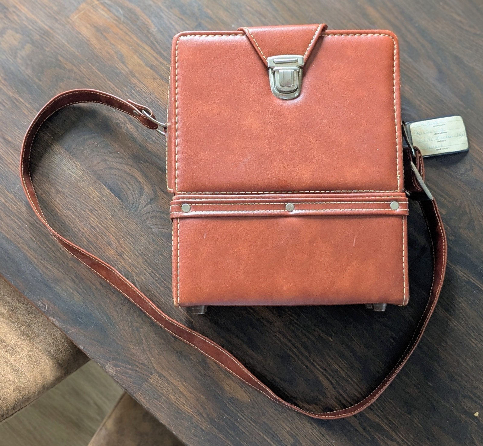 Stevige vintage leren cameratas, schoudertas, Gebruikt, Gevoerd, Bruin, Heuptas