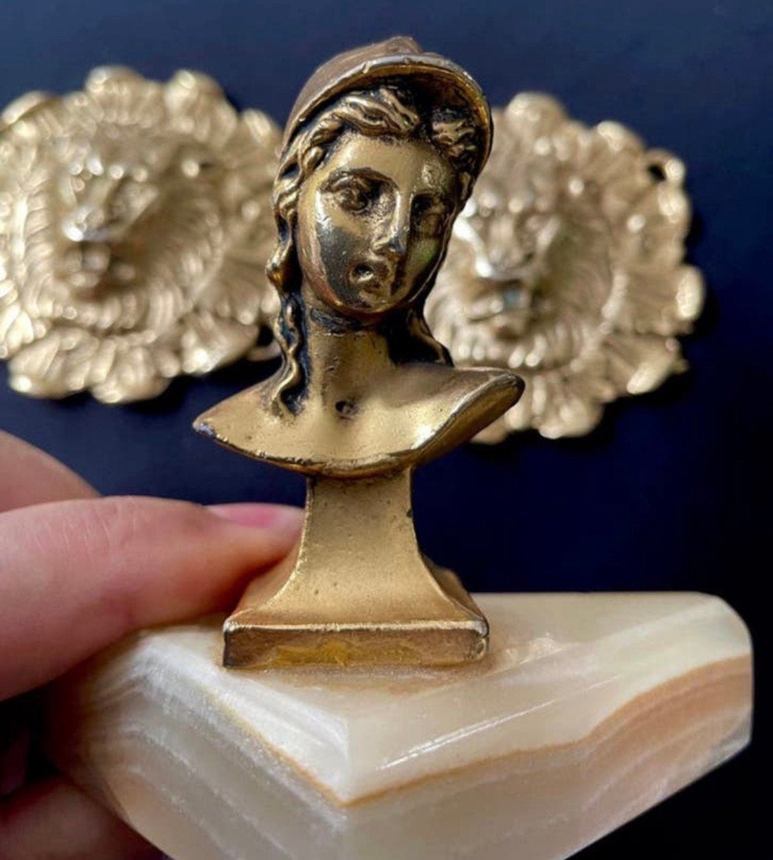 Antiek Bronz-messing buste van Alexander de Grote op marmer, Ophalen of Verzenden