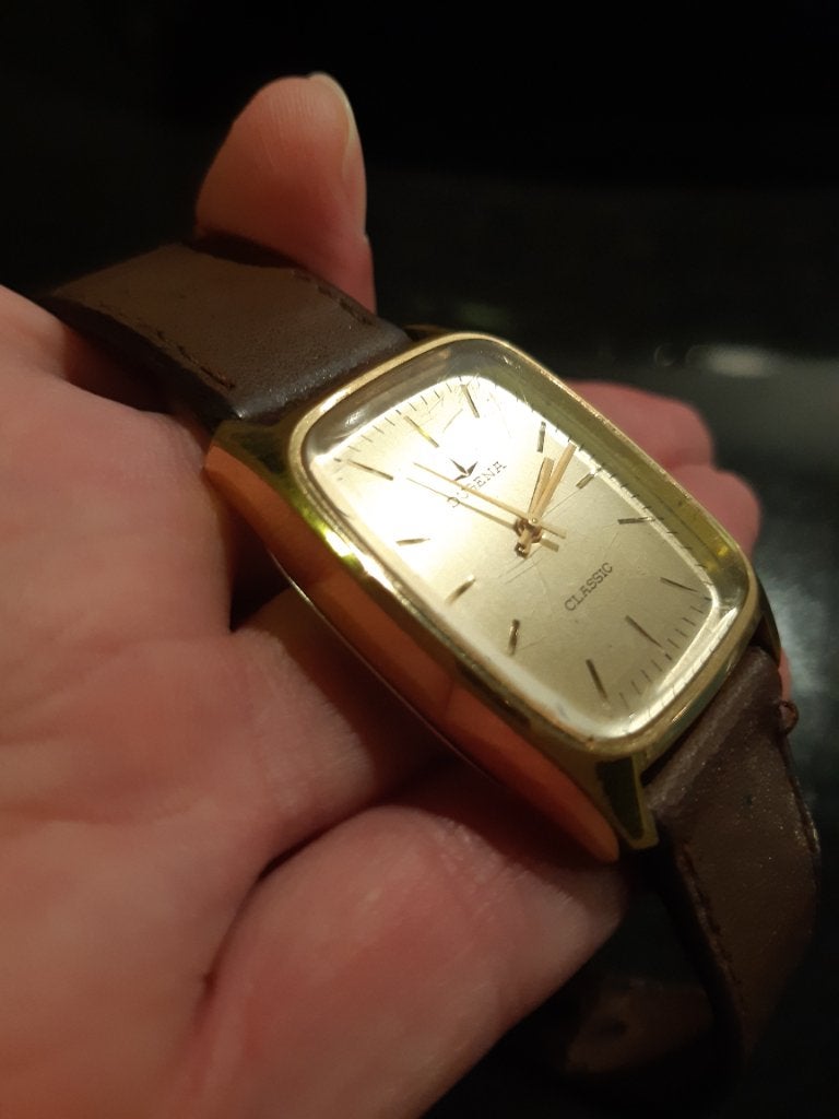 75 Jr. oud Dugena uhr. Serienr., Sieraden, Tassen en Uiterlijk, Overige merken, Staal, Ophalen of Verzenden, Leer