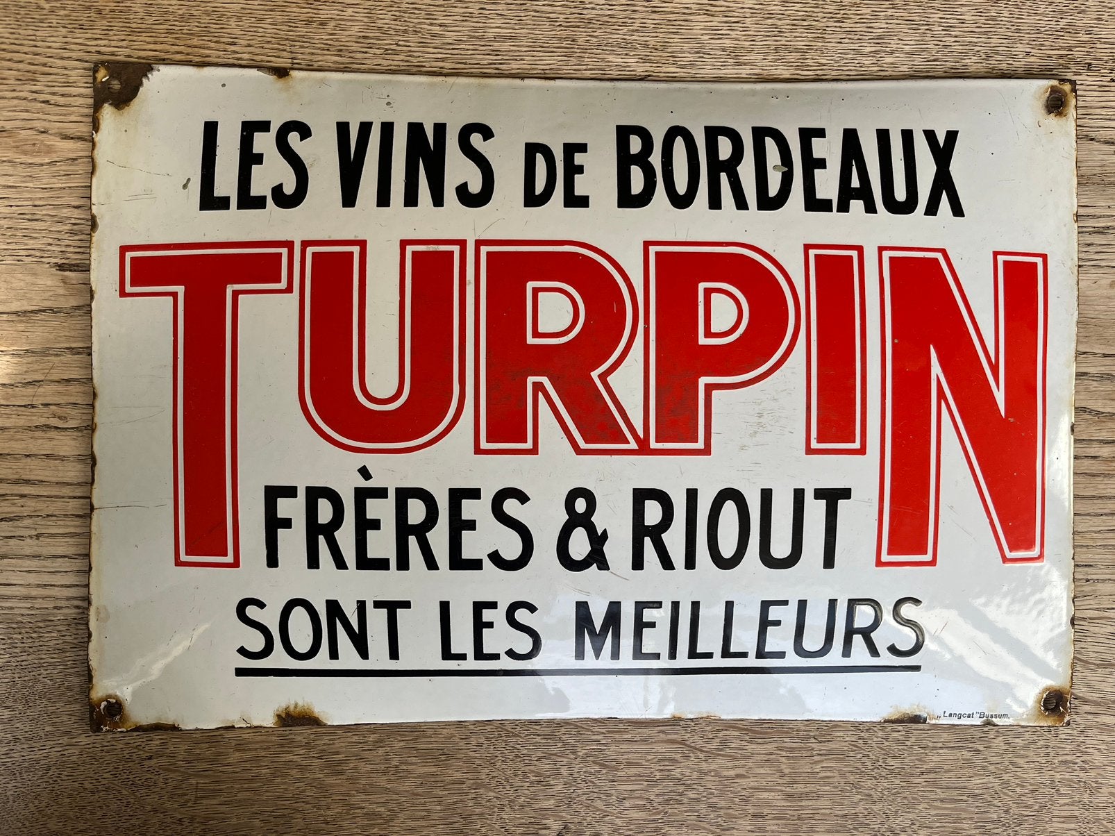 Emaille reclamebord (Langcat) - Les Vins de Bordeaux Turpin, Ophalen of Verzenden