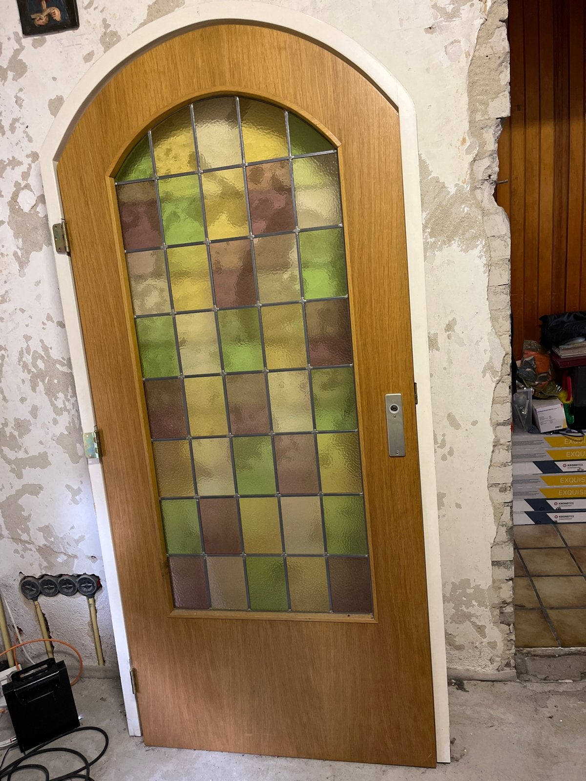 Houten binnendeur met glas-in-lood effect toog deur, Ophalen, Gebruikt, 80 tot 100 cm, Binnendeur