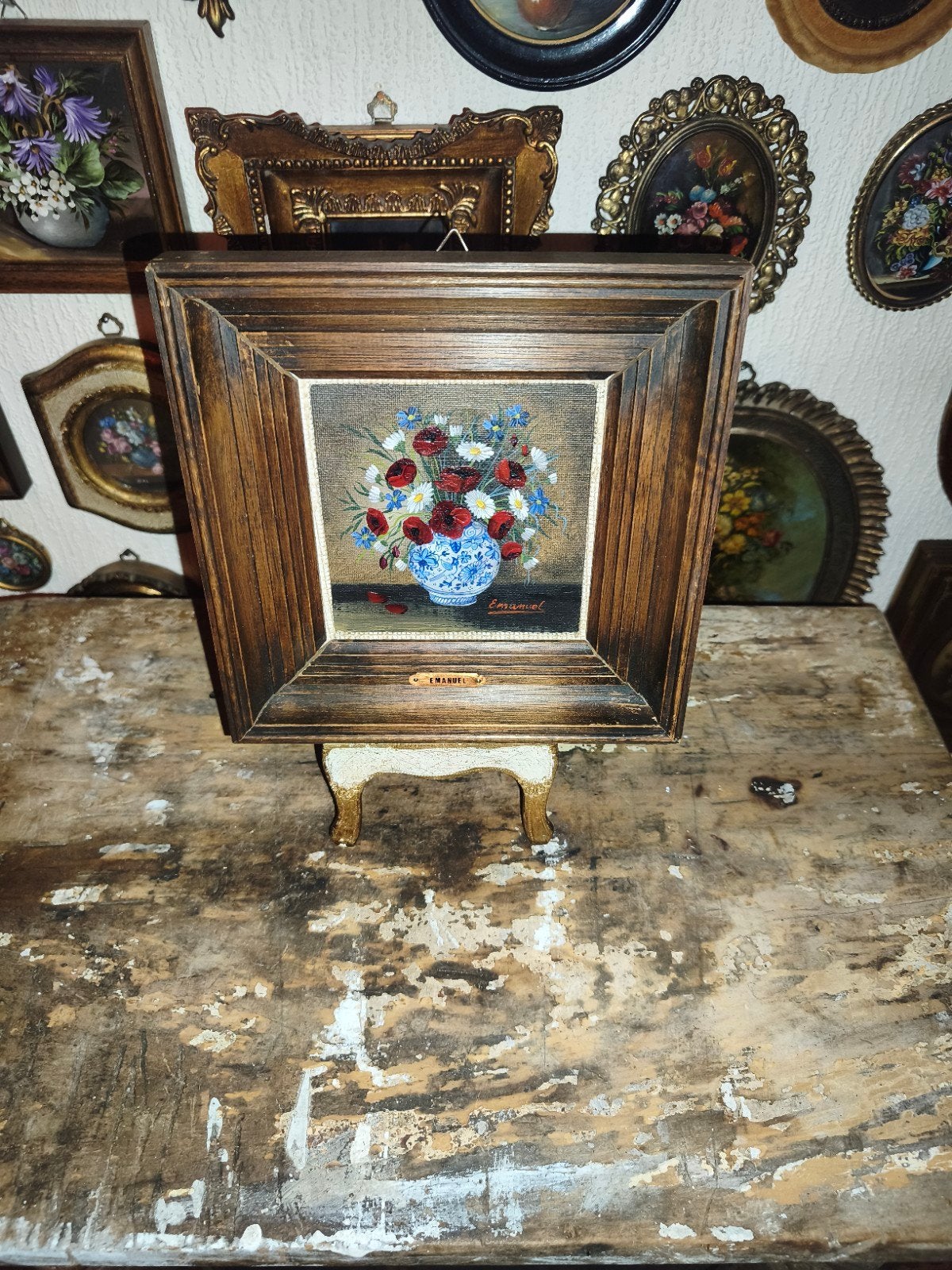Olieverf schilderijtje olieverfschilderijtje bloemen W15, Ophalen of Verzenden