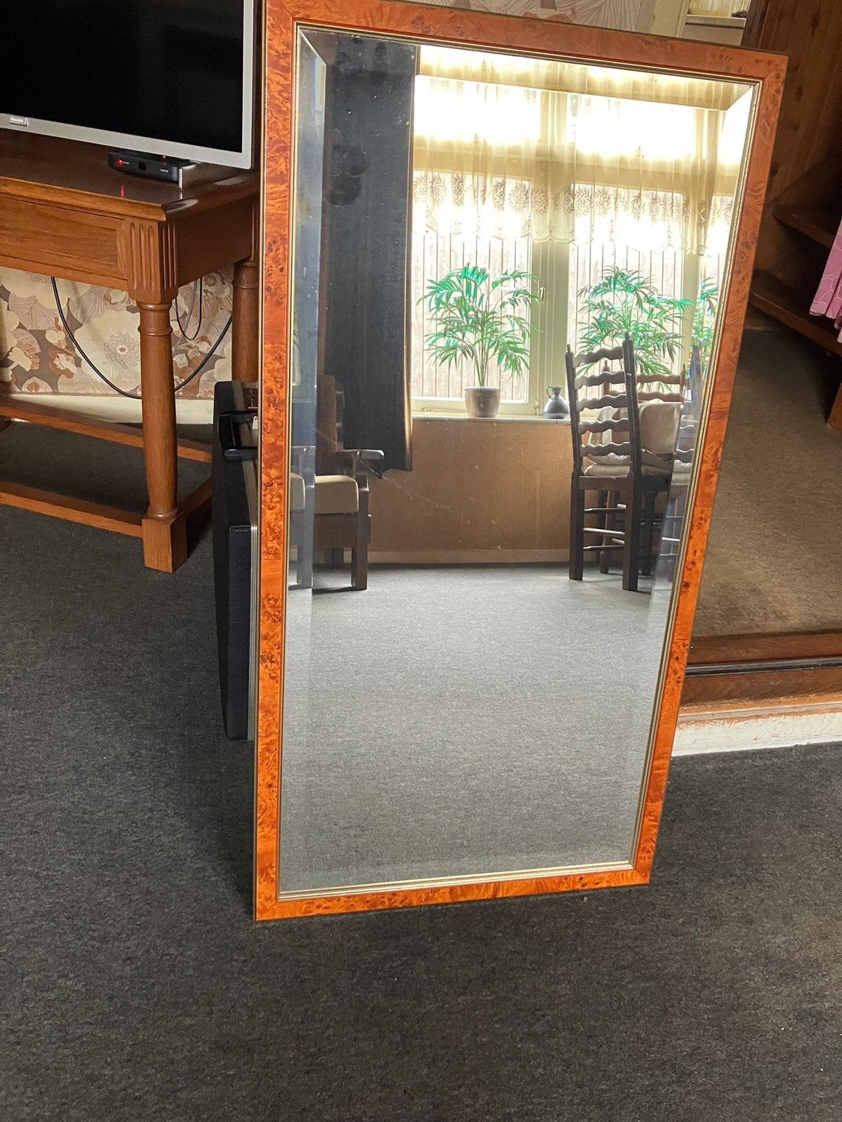 Mooie facetgeslepen spiegel met mahoniehouten lijst, Ophalen, Minder dan 50 cm, Zo goed als nieuw, Minder dan 100 cm