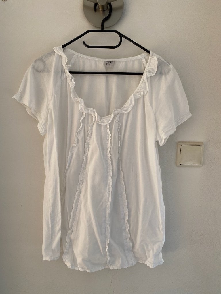 Dunne witte blouse /tuniek met roezels van Esprit, mt 36-38, Wit, Ophalen of Verzenden, Maat 36 (S), Gedragen