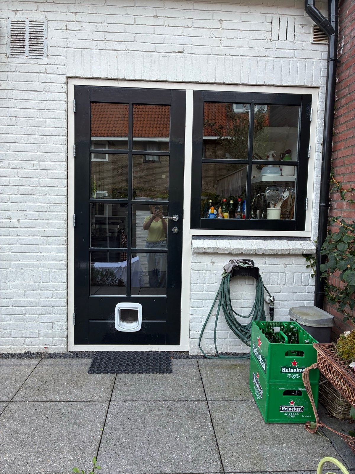 Achterdeur en achterraam jaren 30 huis, Doe-het-zelf en Verbouw, Deuren en Horren, Ophalen, Gebruikt, Buitendeur, Hout