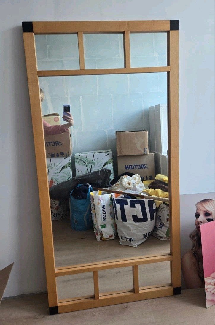 Aziatische houten spiegel 160x80 cm, Ophalen, Gebruikt, 75 tot 100 cm, 150 tot 200 cm