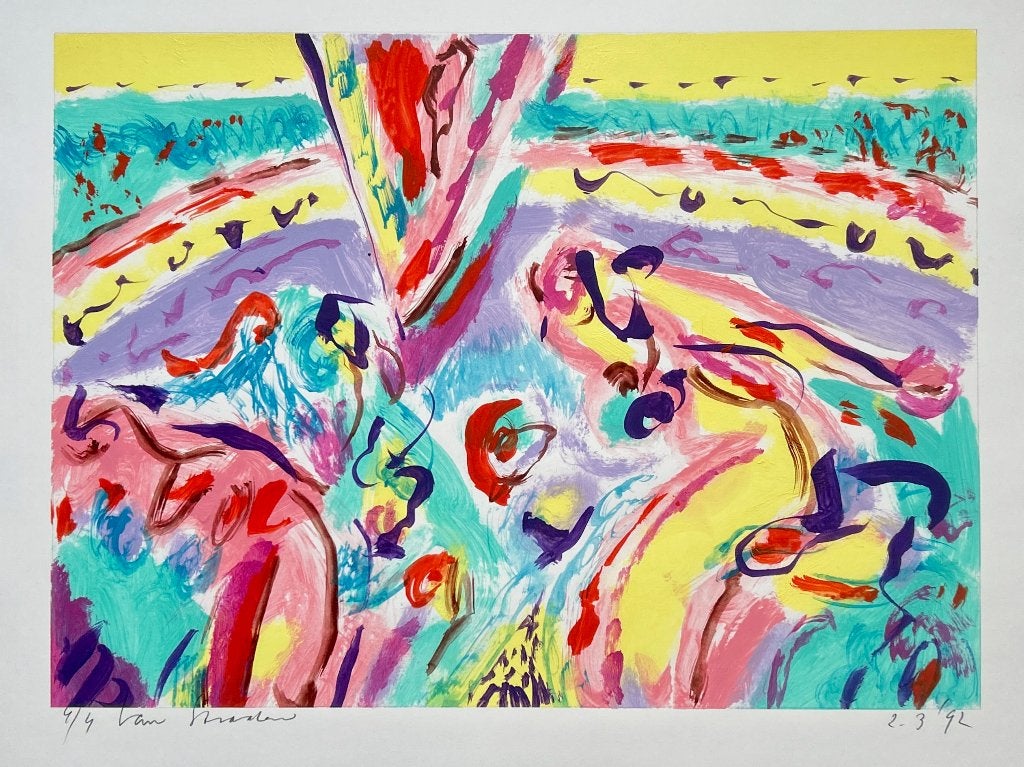 Frans van Straalen-Origineel -Acryl op papier ZOMEROPRUIMING, Antiek en Kunst, Kunst | Schilderijen | Abstract, Verzenden