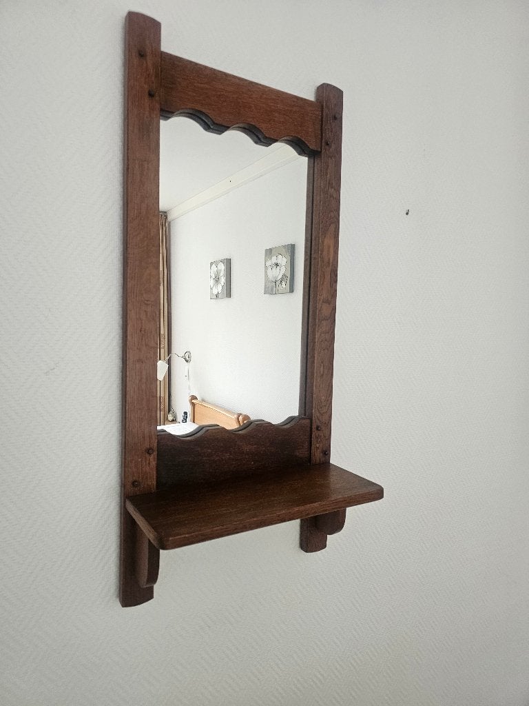 Antieke houten spiegel met plankje, Antiek en Kunst, Antiek | Spiegels, Ophalen, Rechthoekig, Minder dan 50 cm, Minder dan 100 cm