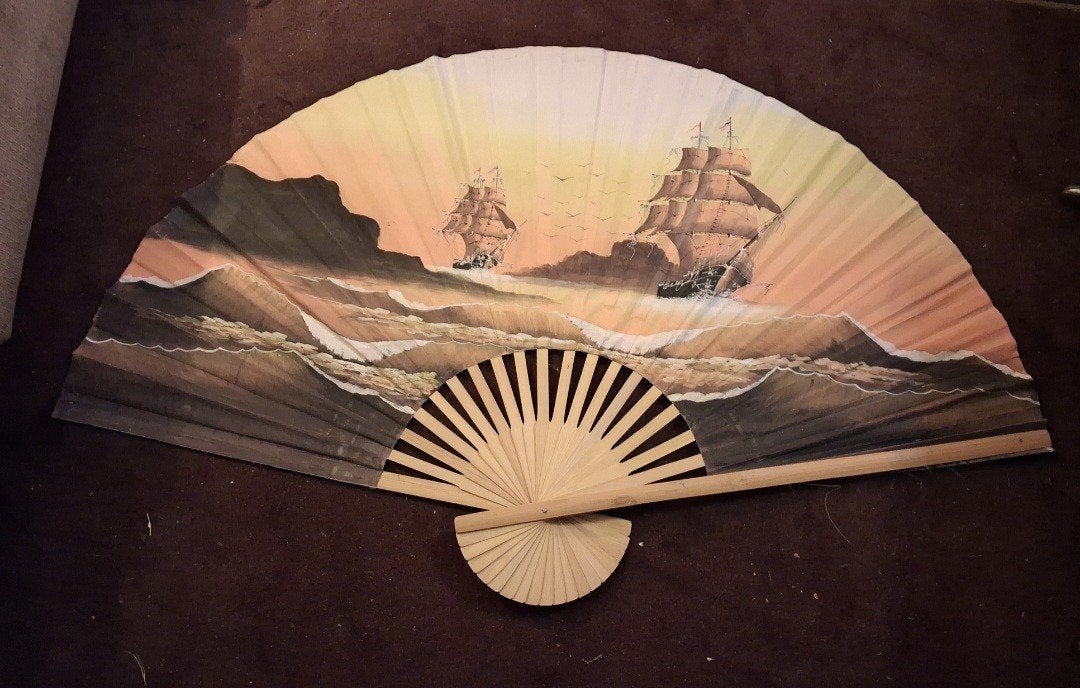 Aziatische wanddecoratie: Schepen op zee, Gebruikt, Oosters, Hout, Meerkleurig