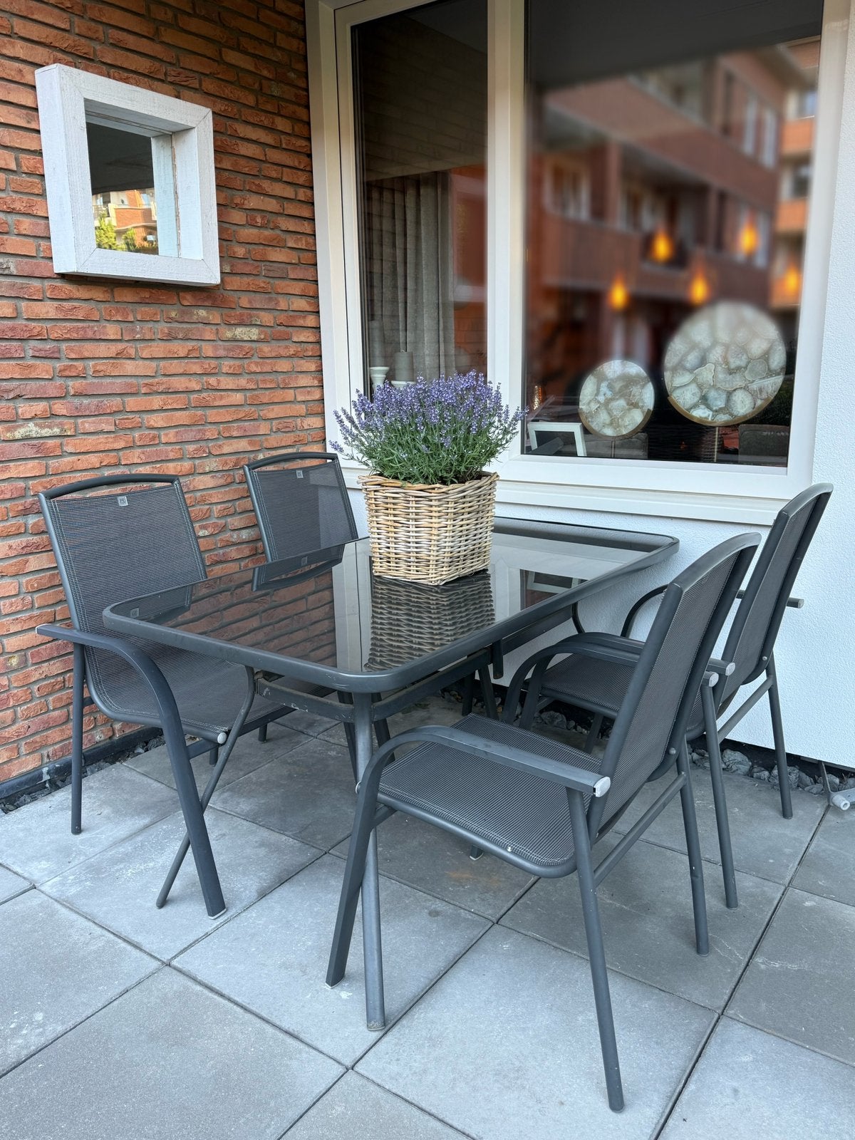 5-delige grijze lichtmetalen tuinset 140x80x72, Ophalen, 4 zitplaatsen, Gebruikt, Aluminium