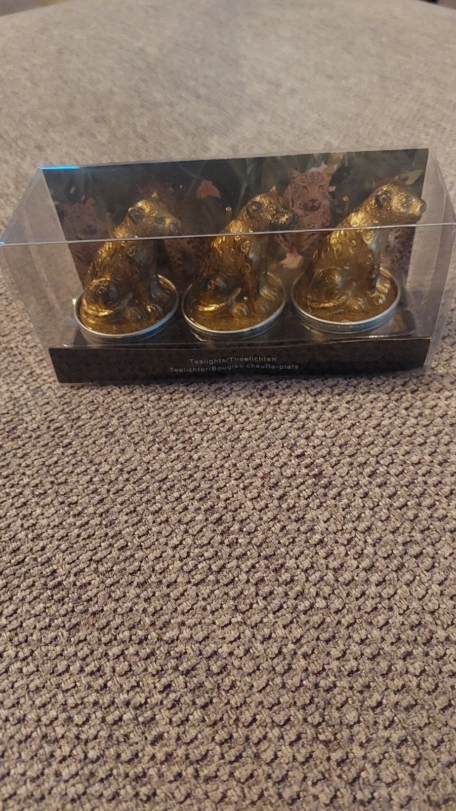 Goudkleurige luipaard theelichthouders - Set van 3, Nieuw, Kunststof, Ophalen of Verzenden, Goud