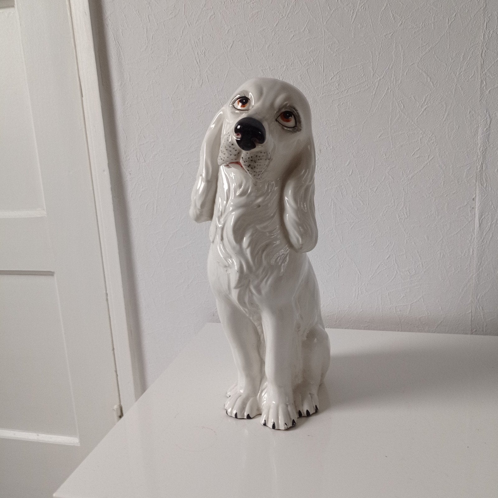 Ceramic Spaniel Dog Italy, White, Figurine,, Ophalen of Verzenden