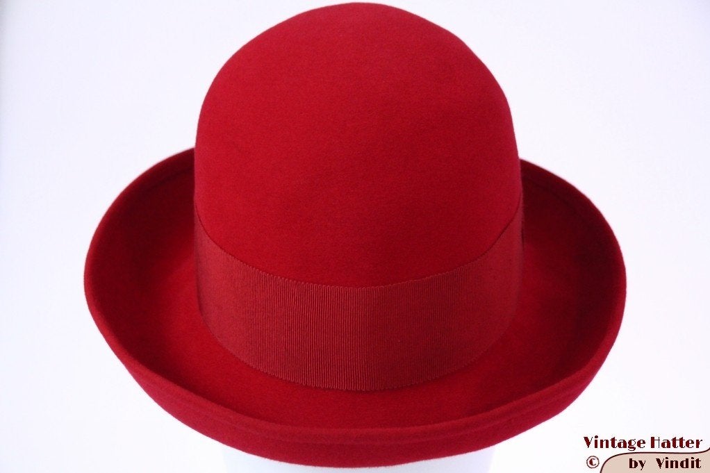 Vintage Dameshoed Fassbender rood vilt 55 = S tot XS, 55 cm (S, 6⅞ inch) of minder, Hoed, Ophalen of Verzenden, Gedragen