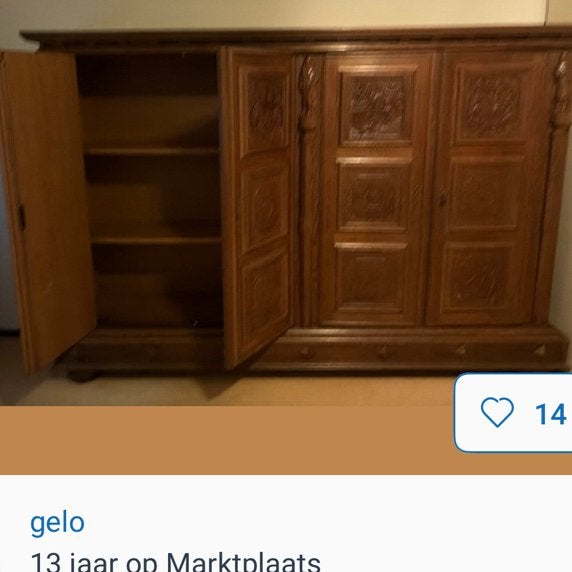 Antieke eiken kast met houtsnijwerk, Antiek en Kunst, Antiek | Meubels | Kasten, Ophalen