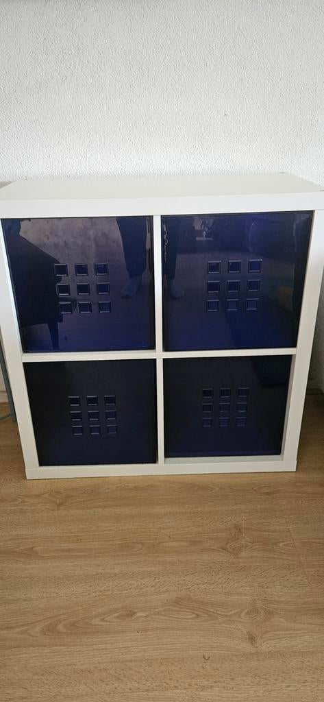 IKEA Kallax kast wit met 4 blauwe bakken, Ophalen, Gebruikt