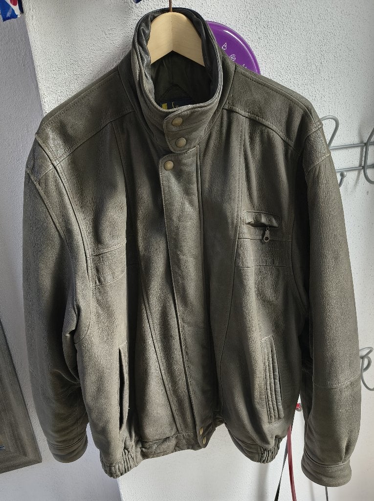 leren heren jas, Kleding | Heren, Ophalen of Verzenden, Gedragen, Maat 52/54 (L), Grijs