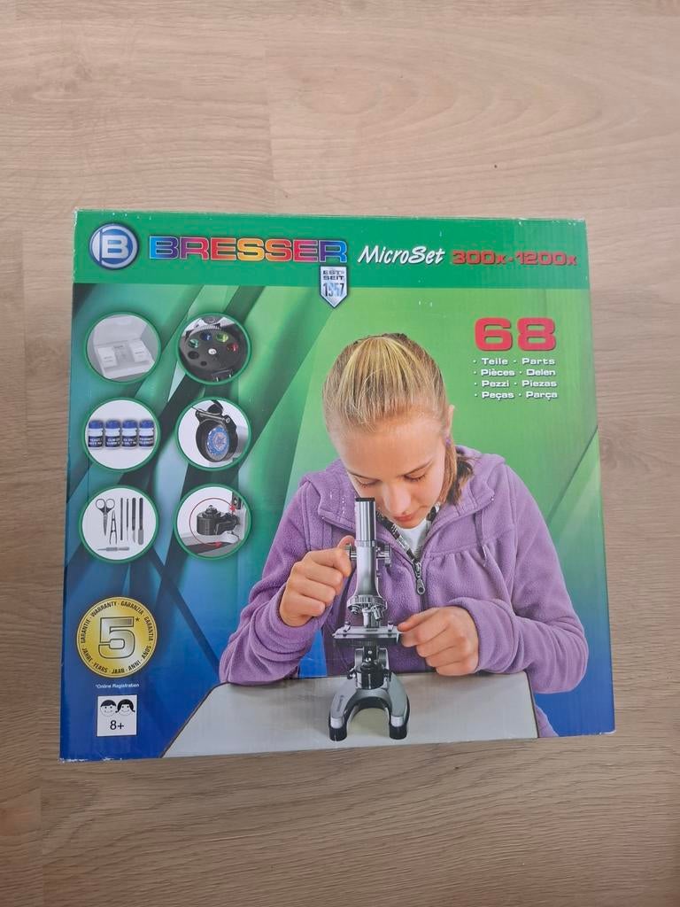 Bresser MicroSet 300x-1200x microscoopset voor kinderen, Audio, Tv en Foto, Optische apparatuur | Microscopen, Zo goed als nieuw