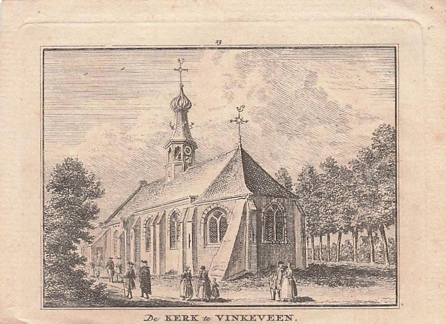 Origineel oud prentje ets Vinkeveen 18e eeuw, Verzamelen, Gebruikt, Verzenden, Voor 1940, Prent