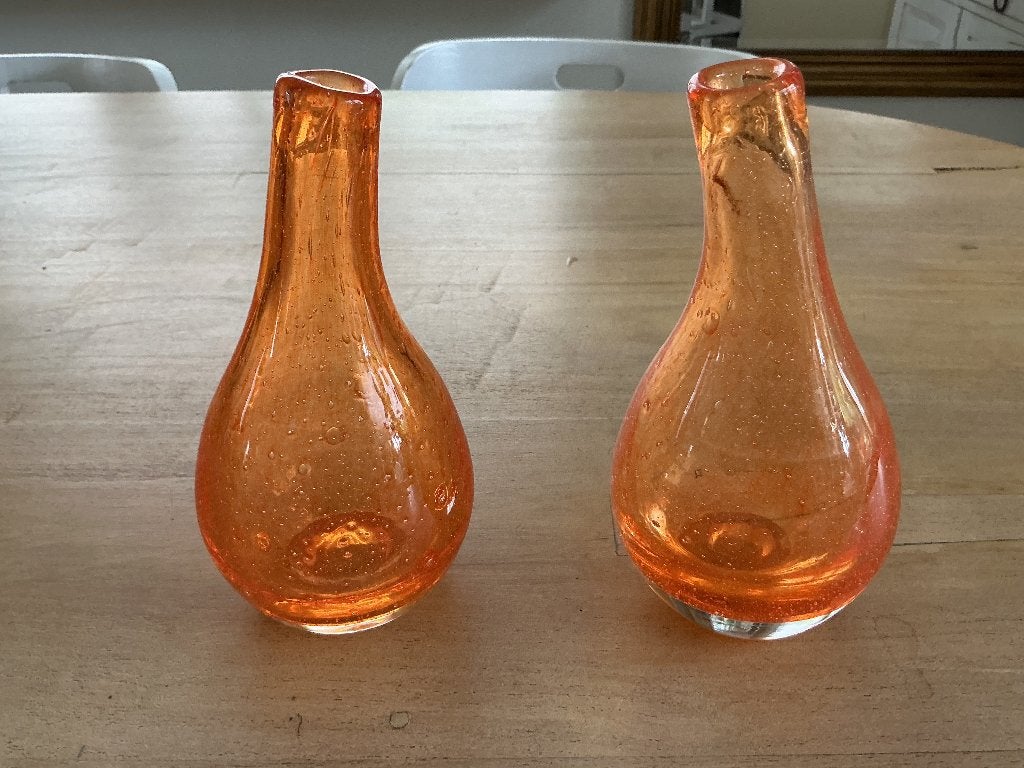 Kunst vazen oranje dik glas met bubbles, Ophalen of Verzenden