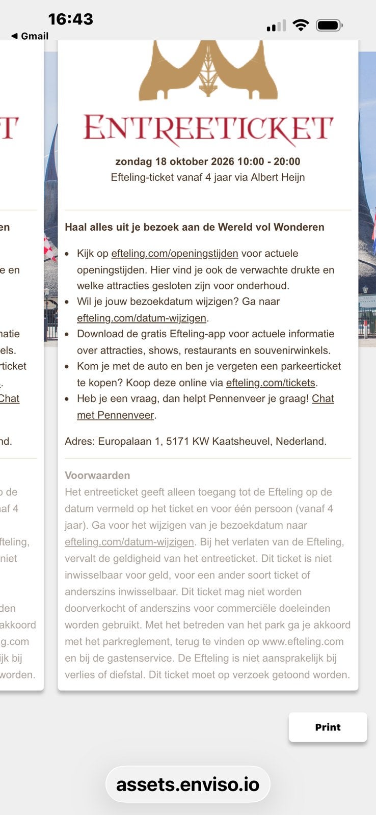 Efteling ticket, Tickets en Kaartjes, Eén persoon
