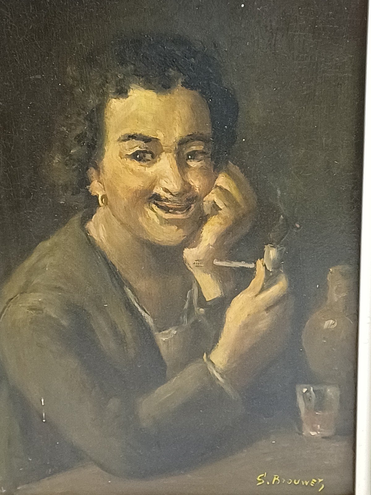 18e eeuws olieverf op eikenhout paneel, Zeeman met pijp, Paneel, Portret of Personen, Ophalen of Verzenden, Gesigneerd