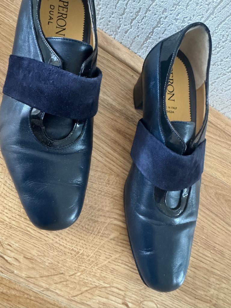 Peron Dual Leren Instappers Maat 37, Kleding | Dames, Ophalen, Zo goed als nieuw, Blauw, Instappers