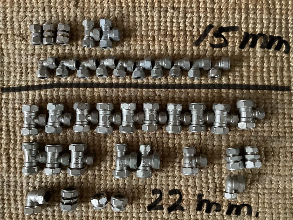 Koperen knelkoppelingen knelkoppeling 15 mm en 22 mm., Ophalen, Gebruikt, Koper, Overige typen