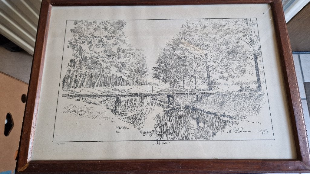 oude tekening ets riviertje de Aa, Antiek en Kunst, Ophalen of Verzenden