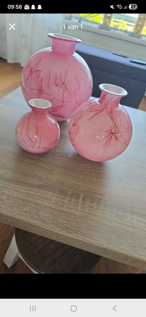 Set van 3 roze Fridio Holland vazen, Ophalen