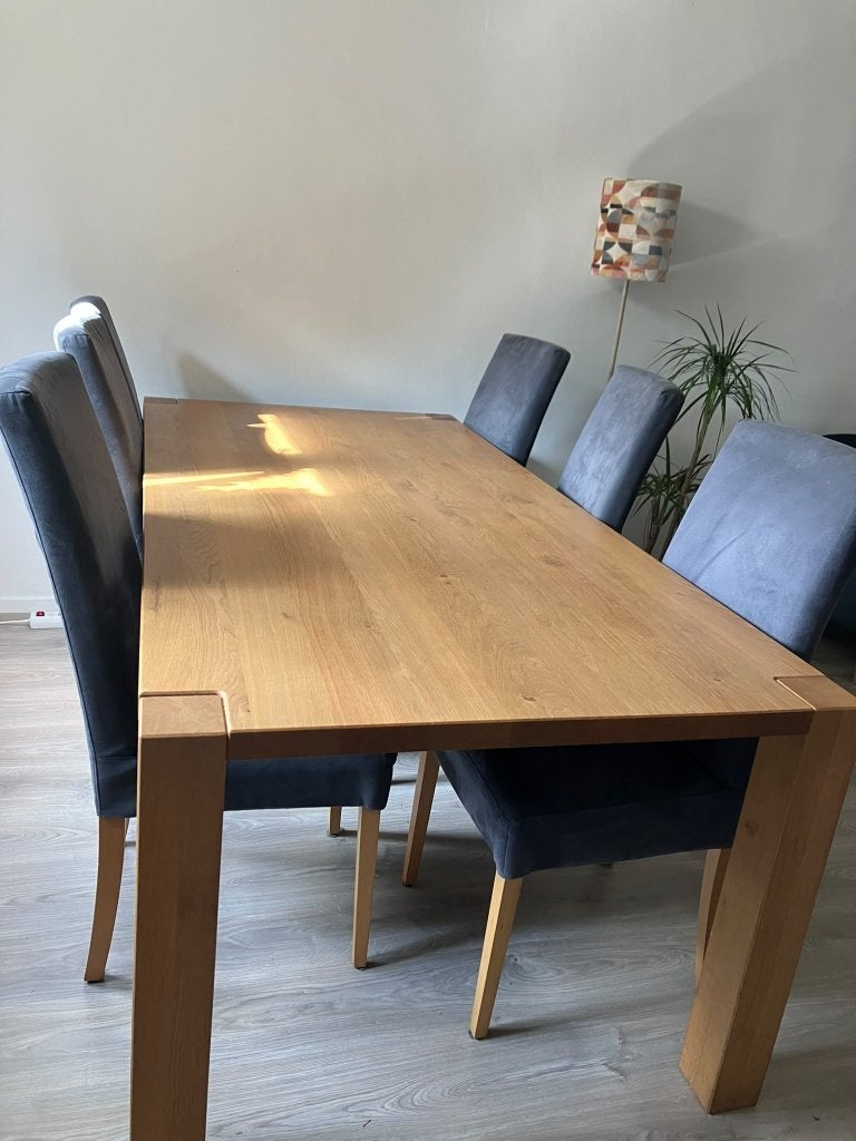 Houten eettafel + 6 stoelen, Huis en Inrichting, Ophalen, Gebruikt, 100 tot 150 cm, 200 cm of meer