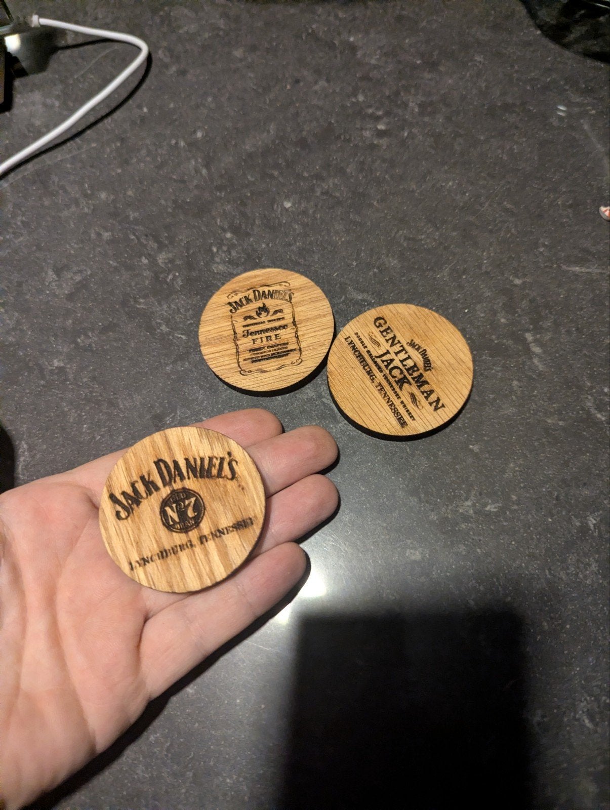 3 originele Jack Daniels houten onderzetters, Ophalen of Verzenden, Zo goed als nieuw, Bruin, Hout