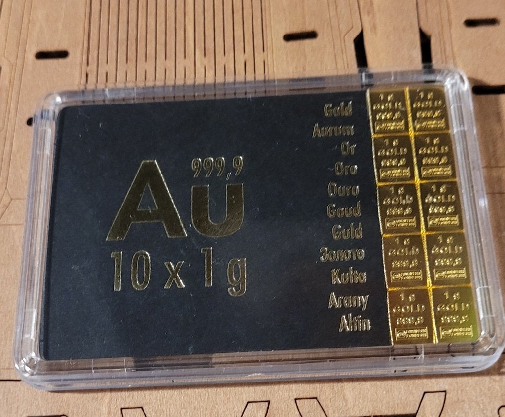 10 x 1 gram goudbaar en 1 oz gouden munten, Ophalen of Verzenden, Goud