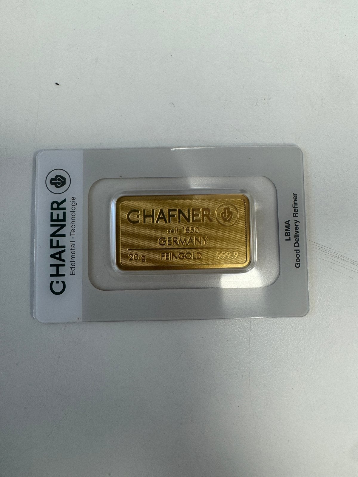 20 gram goudbaar C. Hafner met certificaat, Ophalen of Verzenden, Goud