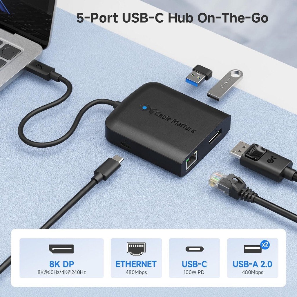 USB C Hub (Display Port, USB, Ethernet, power, Thunderbolt), Computers en Software, Dockingstations, Laptop, Cable Matters, Nieuw