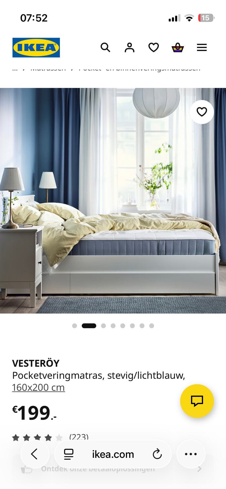 Ikea vesteroy matras 2 persoons, Ophalen, Wit, Tweepersoons, Zo goed als nieuw