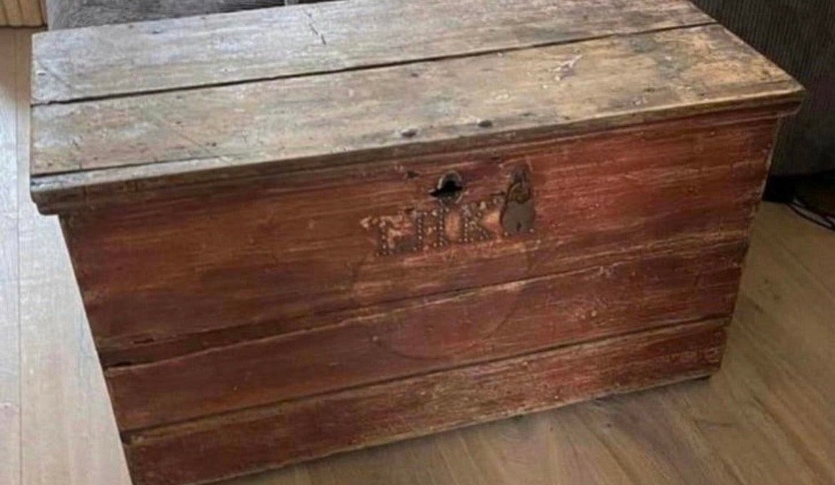 Mooie oude houten kist (klep en lade), Ophalen, Zo goed als nieuw, 50 tot 100 cm, Minder dan 50 cm