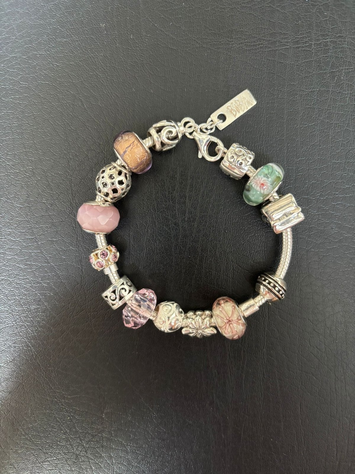 BIBA bedel armband 14 zilver roze bedels 19cm, Sieraden, Tassen en Uiterlijk, Armbanden, Ophalen of Verzenden, Zo goed als nieuw