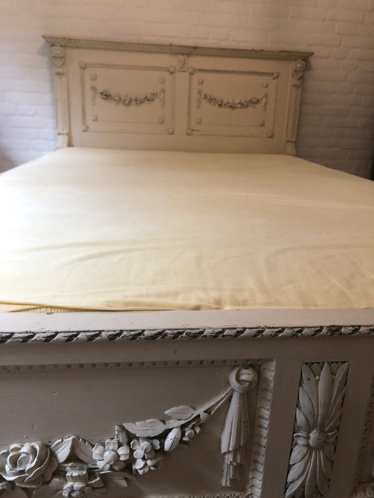 Antiek eiken houten bed ( twijfelaar ) beschilderd, Antiek en Kunst, Ophalen