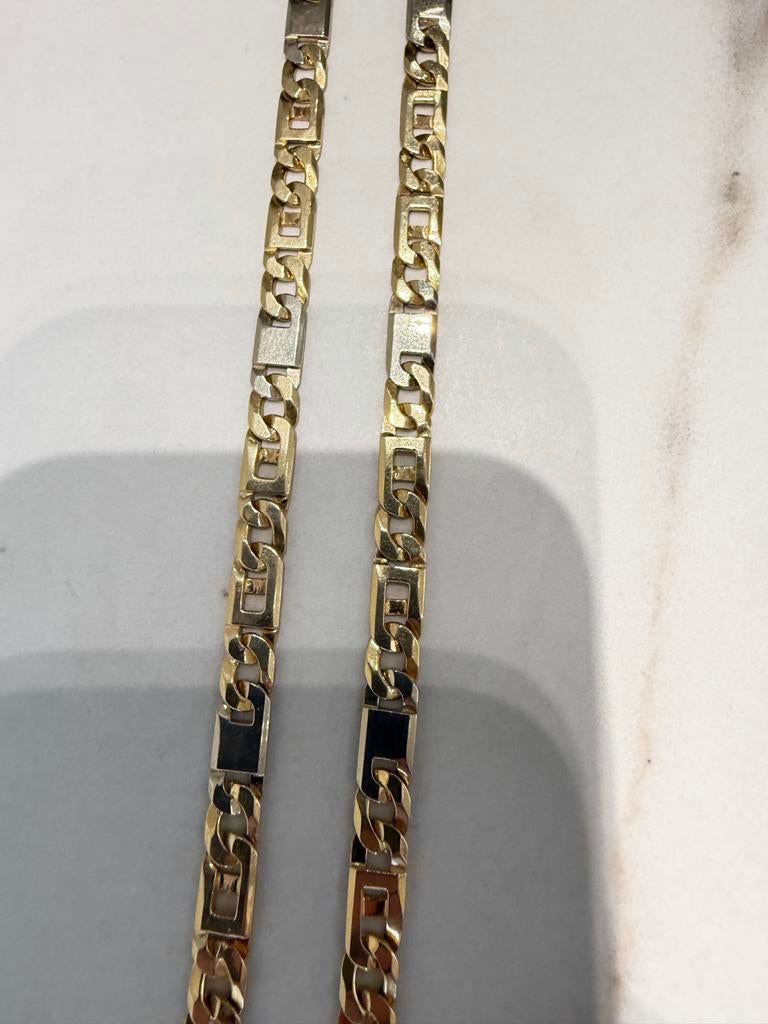 14k Fantasie Ketting Wit Geel Goud 60 cm 49.2 gram, Gebruikt, Ophalen of Verzenden, Goud