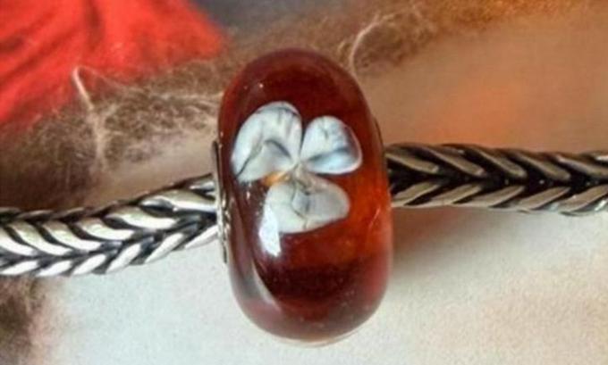 Mooie amberkleurige Trollbeads glaskraal, Ophalen of Verzenden, Zo goed als nieuw, Glas of Kristal, Trollbeads