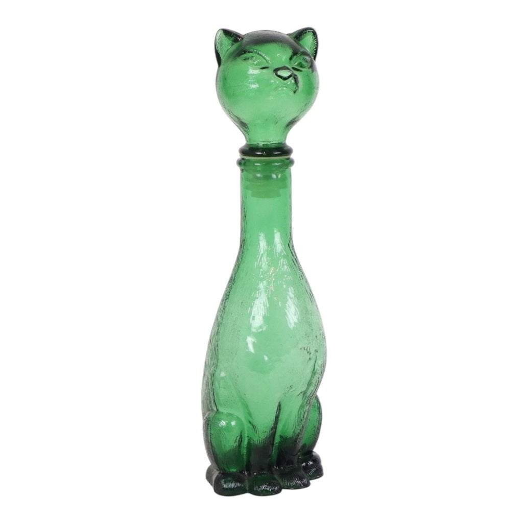 Grote Groene Glazen Katten Karaf Empoli Italy 37cm, Antiek en Kunst, Antiek | Glas en Kristal, Ophalen of Verzenden